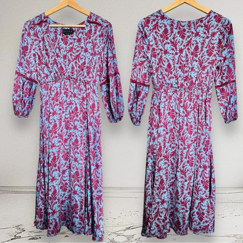 NEW HATCH The Juliet Printed Dress in Sky blue Magenta Floral Size 0 - Picture 4 of 16